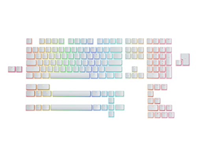 Glorious Aura V2 (White) - PBT Pudding Keycaps for Mechanical Keyboards - ANSI (US), ISO Compatible - Supports Full Size, TKL, 75%, 60% Layouts - Aura Pudding RGB Keycaps - White
