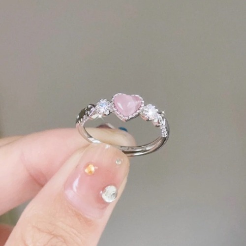 Chic CZ Inlaid Pink Opal Heart Ring | Default Title