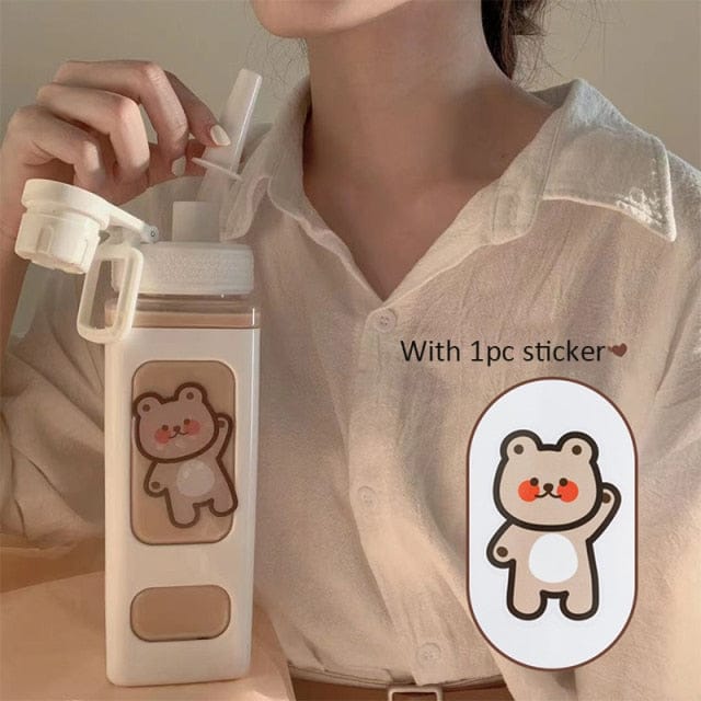 900ml Kawaii Bear Water Bottle With Straw | 900ml / White