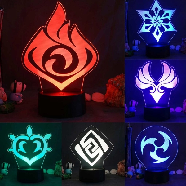 7 Elements Gesnhin Impact LED Light Genshin Night Lamp Gaming Room Decor - Pyro