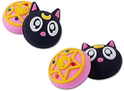 PERFECTSIGHT 4 PCS Cute Thumb Grip Caps for PS5/PS4/Xbox One (Series X, S)/NS Switch Pro Controller, Anime Magic Moon Analog Stick Grips Thumbsticks, 3D Kawaii Silicone Joystick Button Covers (Luna) - Black Luna