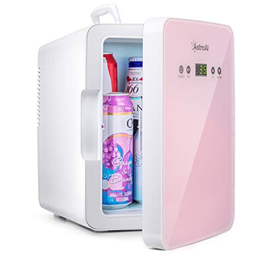 AstroAI Mini Fridge 6 Litre/8 Can Skincare Fridge for Bedroom - With Upgraded Temperature Control Panel, AC/12V DC Thermoelectric Portable Cooler and Warmer - Pink