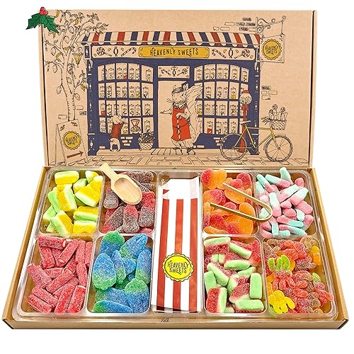 Heavenly Sweets | Extra Large Fizzy Pick and Mix Sweets Gift Box Hamper | Premium 1.2kg Sour Gummy Retro | Birthday Christmas Assortment | Pick & Mix Stocking Filler Treats Selection for Kids Adults