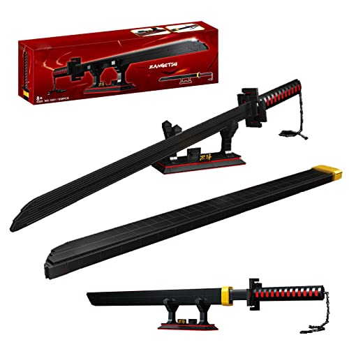 34in Bleach Katana Model Building Block, 936 Pieces Japanese Samurai Sword with Scabbard and Stand, Tensa Zangetsu, Kurosaki Ichigo, Cosplay Props Anime Version Yamato Sword, Gift for Boy
