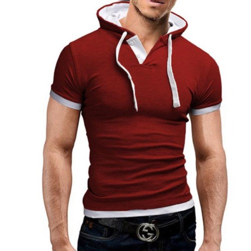 Mens Hooded Short Sleeve T Shirt - Red / M