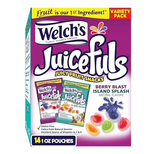 Welch's Juicefuls Juicy Fruit Snacks, Island Splash/Berry Blast, Perfect for School Lunches Fruit Gushers, Bulk Pack, Gluten Free, Individual Single Serve Bags, 1 oz (Pack of 14) - Berry Blast & Island Splash - 1 Ounce (Pack of 14)