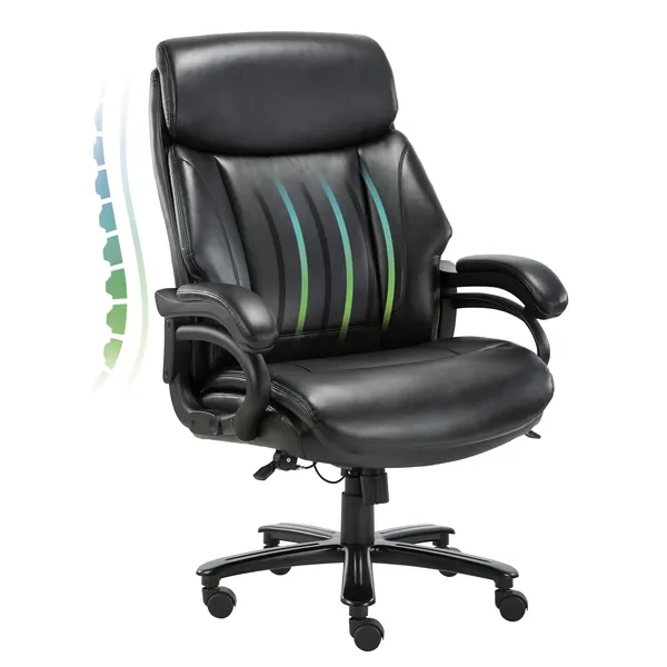 Big and Tall Office Chair 400lbs-Heavy Duty Executive Desk Chair with Extra Wide Seat, High Back Ergonomic Leather Computer Chair with Tilt Rock&Tension, Padded Armrests-Black - Black
