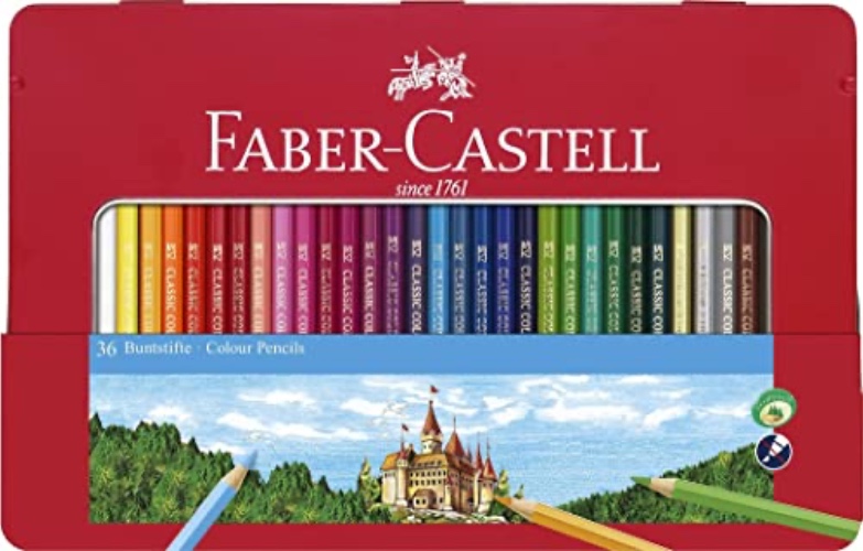 Faber-Castell Classic Colored Pencils Tin Set, 48 Vibrant Colors In Sturdy Metal Case - 48 Count Drawing & Sketching - Colored Pencils Tin Set