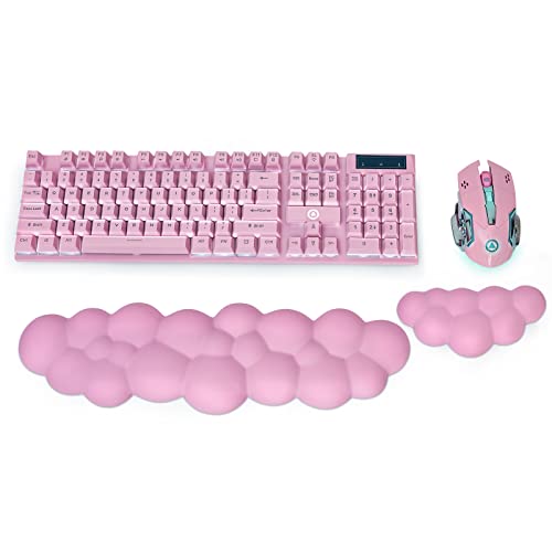 DHUJBFF Keyboard Wrist Rest, Memory Foam Wrist Rest for Computer Keyboard, Ergonomic Palm Rest, Wrist Support for Keyboard Cloud Wrist Rest, Mouse Pad Wrist Support - Ideal for Office, Laptop (Pink) - Pink - Large cloud keyboard wrist rest set