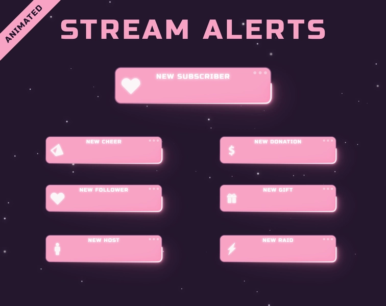Animated Alerts for Twitch Streaming - Pink LoFi Twitch Alerts - WEBM
