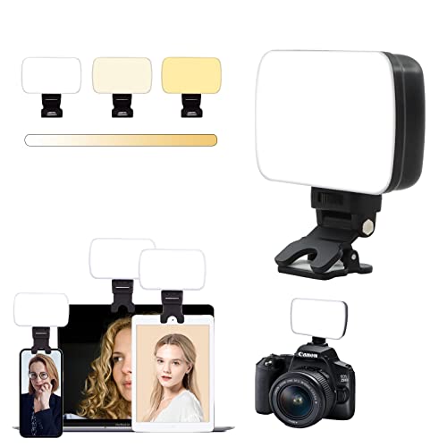 Rechargeable Video Conference Lighting Kit w 1 Cold Shoe, Webcam Lighting w 3 Light Modes and Stepless/10 Levels Dimming, Zoom Meeting Call Lighting for Camera, Computer Live Streaming Remote Working - Rechargeable