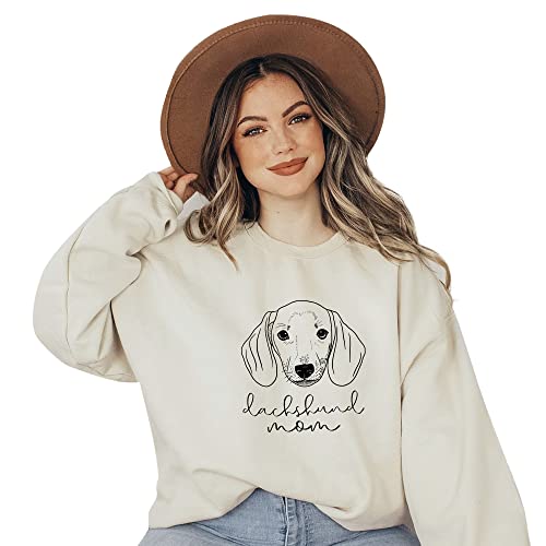 Dachshund Mama Women's Long Sleeve Crewneck Dachshund Dog mom Sweatshirt Dachshund Puppy Print Graphic Shirts Pullover Tops