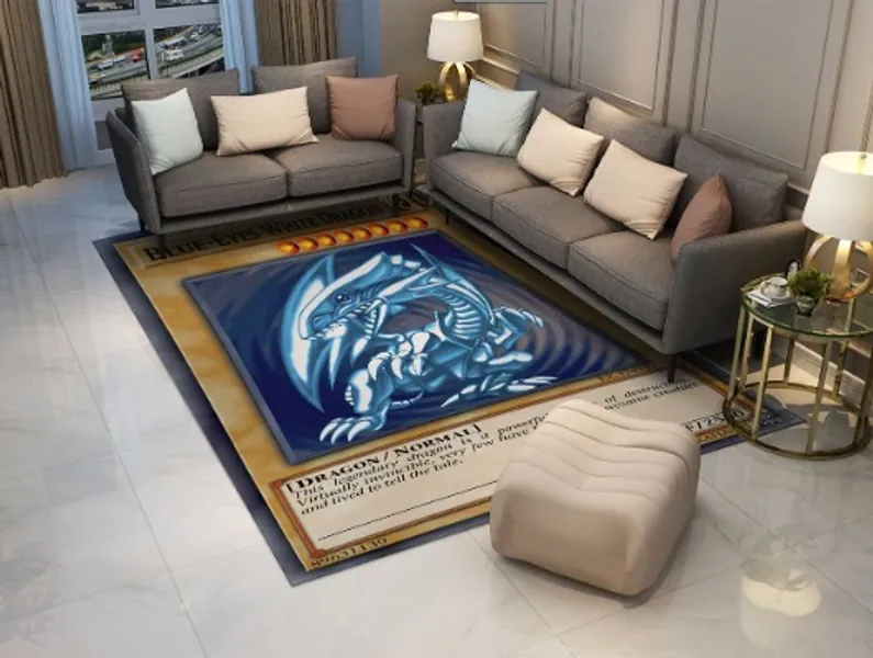 oHome Design Anime White Dragon Blue Eyes White Manga Rug