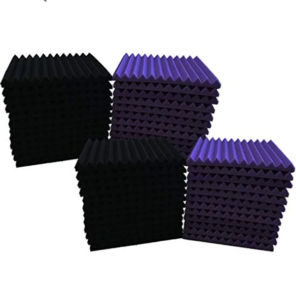 48 Pack 12"X 12"X1" Acoustic Panels Studio Soundproofing Foam Wedge Tiles, (24Black+24purple)