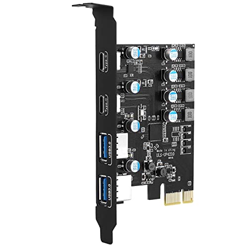 4 Ports PCI-E to USB 3.0 Expansion Card (2 USB Type-A and 2 USB Type-C Ports), Internal Converter PCI Express Expansion Card for Desktop PC Card, Support WindowsXP/7/8/10 and MAC OS - Black
