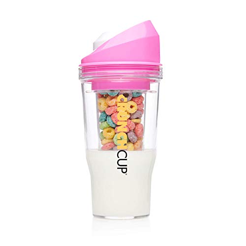 The CRUNCHCUP XL Pink- Portable Plastic Cereal Cups for Breakfast On the Go, To Go Cereal and Milk Container for your favorite Breakfast Cereals, No Spoon or Bowl Required - 1 Count (Pack of 1) - Pink
