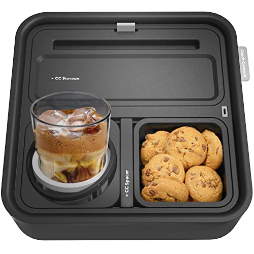 Couch Console Original Cup Holder Tray - Drinks & Snacks Sofa Caddy with Armrest, Table with Phone Stand- TV Remote Control Storage and Organizer - for Living Rooms, RV, and Cars, Black/Gray - Black Gray
