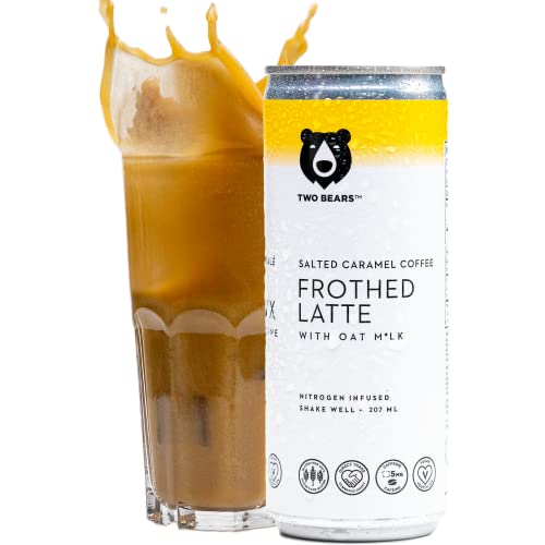 Iced Coffee Nitro Brew Beverages - Two Bears Cold Brewed Coffee Cans | Canned Coffee Cold Brew | Vegan & Dairy Free Beverage | Shelf Stable | Best Served Cold (12-Pack, 7oz Can) (Salted Caramel Oat Latte) - Salted Caramel Oat Latte
