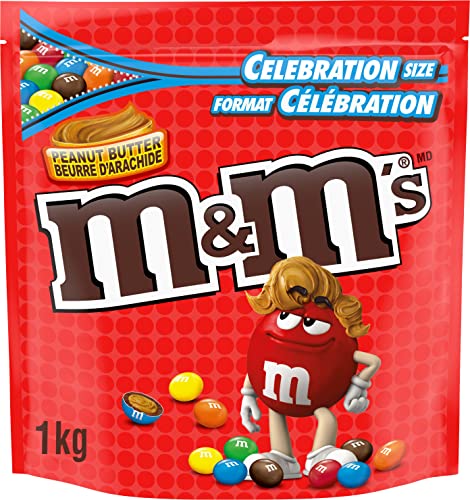M&M'S, Peanut Butter Milk Chocolate Candies, Bowl Size Bag, 1kg - Peanut Butter - 1kg