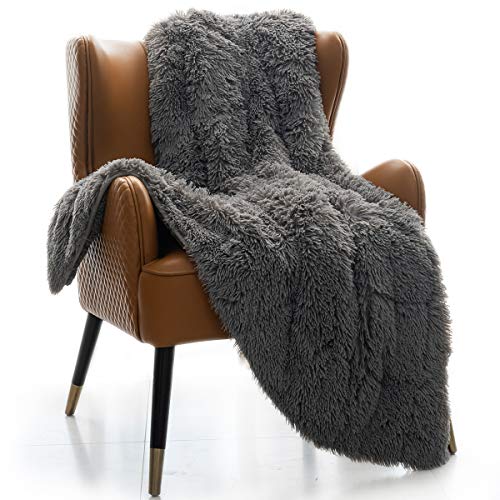 Mr.Sandman Faux Fur Sherpa Weighted Blanket for Full/Queen Size Bed, Super Soft Long Fur Throw Blanket for Bed Couch Chair Photo Props - 60"×80" 15lbs, Modern Grey - Modern Grey - 60" x 80" 15lbs