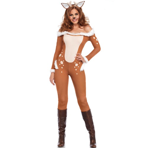 Women's Christmas Deer Cosplay Suit - Brown / M