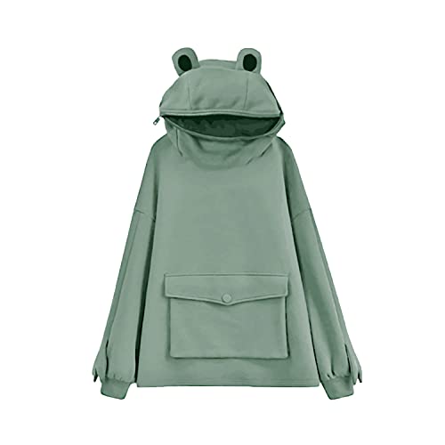 LNYSOTX Frog Hoodie Sweatshirt Zipper Mouth for Women Teen Girls - Green - Small