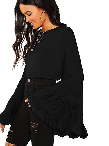 Floerns Women's 70s Western Flowy Bell Sleeve Blouse Tops Shirts - Large - Black