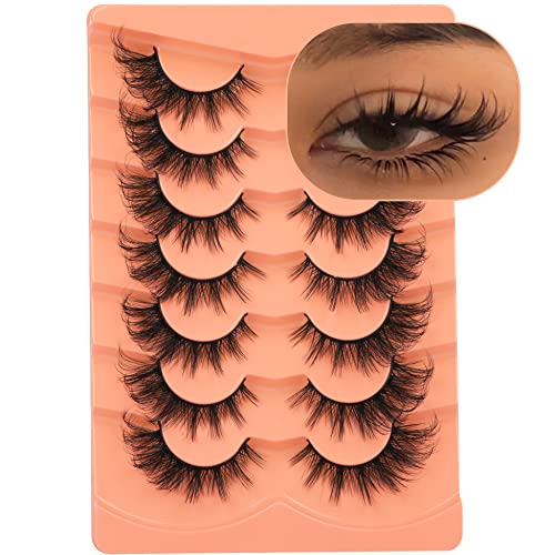 False Eyelashes Wispy Lashes Natural Look Fake Eyelashes Cat Eye Lashes Mink Fluffy Strip False Lashes Fox Eye Lashes Pack 7 Pairs ALICROWN - C- Fluffy Fox Eyelashes