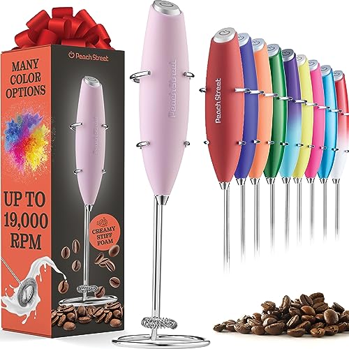 Powerful Handheld Milk Frother, Mini Milk Foamer, Battery Operated Stainless Steel Drink Mixer with Frother Stand - Cotton Candy Pink