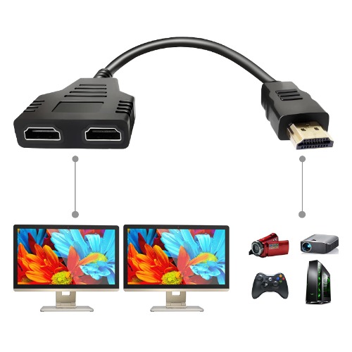 HDMI Splitter Adapter Cable - HDMI Splitter 1 in 2 Out HDMI Male to Dual HDMI Female 1 to 2 Way for HDMI HD, LED, LCD, TV, Support Two The Same TVs at The Same Time - 
