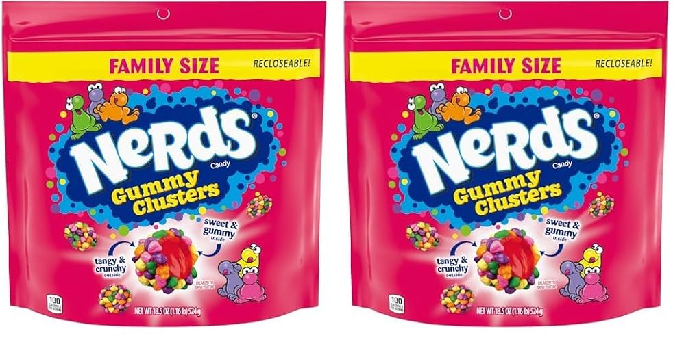 Nerds Gummy Clusters Candy, Rainbow, Resealable 18.5 Ounce Big Bag (Pack of 2) - Rainbow - 18.5oz (Pack of 2)