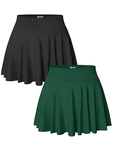 OQQ Women 2 Piece Skirts 2 in 1 Flowy Basic Versatile Stretchy Flared Casual Mini Skirts - Medium - Black,darkgreen