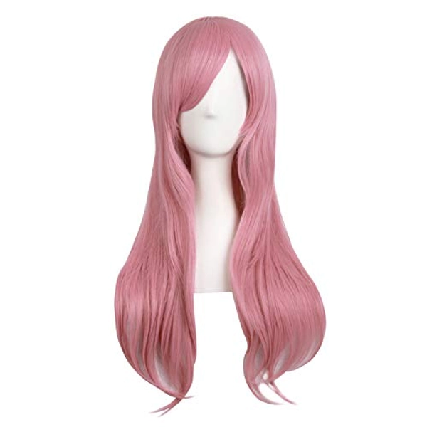 MapofBeauty 28"/70cm Women Side Bangs Long Curly Hair Cosplay Wig (Rouge Pink)