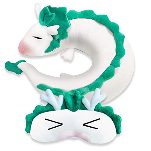 ZFBIRD Anime Dragon Neck Pillow Dragon U-Shape Pillow Cute Dragon Plush Toy with Anime Sleep Mask Perfect for Travel, Christmas and Birthday Gift