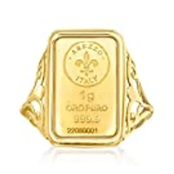 Ross-Simons Italian 24kt Yellow Gold Fleur-De-Lis 1-Gram Ingot Ring With 14kt Yellow Gold Band