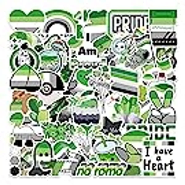 Aromantic Pride Stickers | 50Pcs LGBT Aromantic Pride Stickers Nonbinary Pansexual Transgender Asexual Lesbian Pride Stickers for Water Bottles, Car, Laptop, Luggage Skateboard, Motorcycle, Phone, Stickers HydroFlasks Cute Waterproof Decal Stickers for Kids Teens Girls