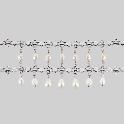 VALOUR. Double Chain Pearl Drop Choker - Silver | Silver