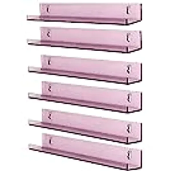 Sooyee Book Shelves,15 Inch Wall Shelves Floating Shelf,Small Bookshelf for Kids Room,Hanging Shelves for Wall Storage,Toy Picture Ledge Display Shelf,6 Pack,Violet