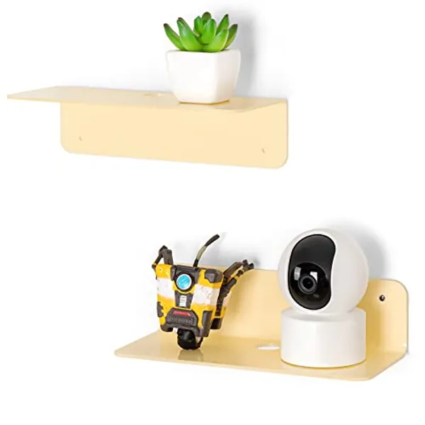 OAPRIRE Acrylic Floating Shelves Wall Mounted Set of 2 - Easily Expand Wall Space - 9 Inch Adhesive Shelf for Kid's Room, Bedroom, Living Room, Bathroom, with Cable Clips (Beige)