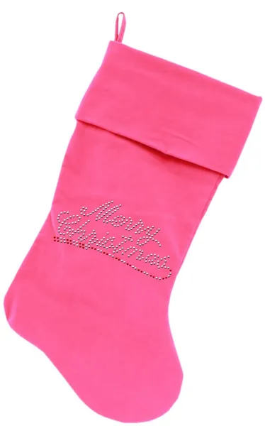 Christmas Stocking Rhinestone, "Merry Christmas" - Pink