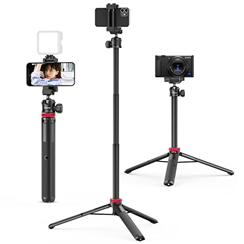 ULANZI MT-44 Extendable Phone Tripod, 59" Selfie Stick Phone Vlog Tripod Stand with 2 in 1 Phone Clip, 360° Ball Head Camera Tripod for iPhone Sony Canon GoPro, Lightweight for Travel - BLACK