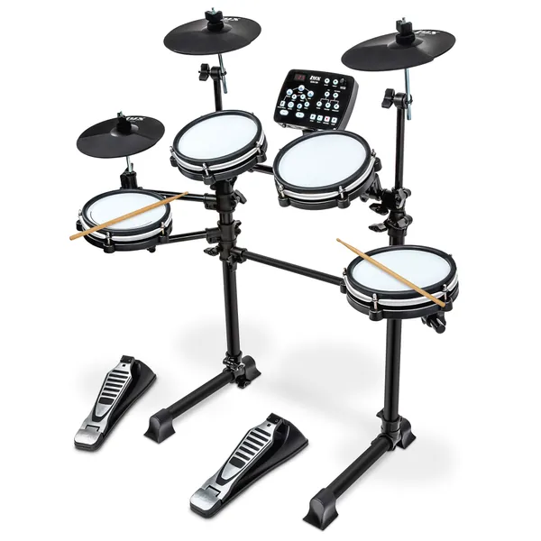 LyxJam 7-Piece Electronic Drum Kit, Professional Drum Set with Real Mesh Fabric, 209 Preloaded Sounds, 50 Play-Along Songs, Recording Capability, Cymbals & Kick Pedal, Drum Sticks And Key Included - 7 PC Drum Kit