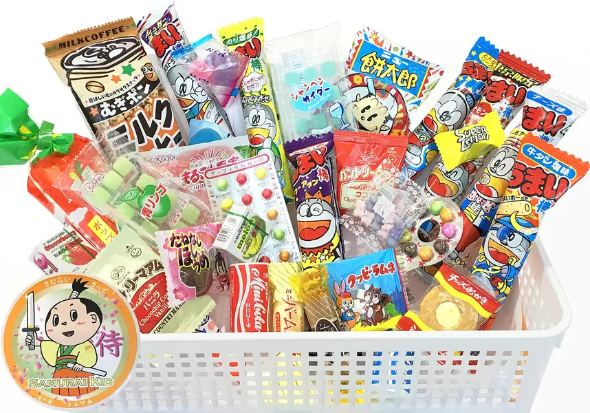 Samurai Kid™ Dagashi Set, Japanese Snack Assortment 30pc with Samurai Kid™ sticker - 