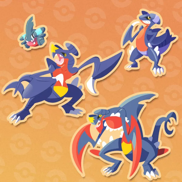 Garchomp Line Sticker Pack - Pokemon Sticker | High Quality| Cute Gift | Garchomp | Gible | Nintendo | Birthday Gift | Dragons | Waterproof