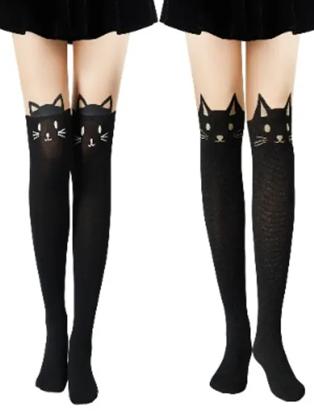 2 Pairs Cat Thigh High Socks Cartoon Cat Stockings Women Girls Cute Animal Cat Printing Legging Cosplay Spandex Stockings