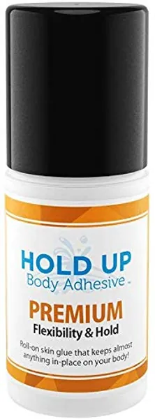Hold Up Body Adhesive Premium, Roll-On Applicator Mask Glue, Glue for Compression Socks,Stockings,Costumes,Clothing - Sweat Resistant - 2 oz. Bottle