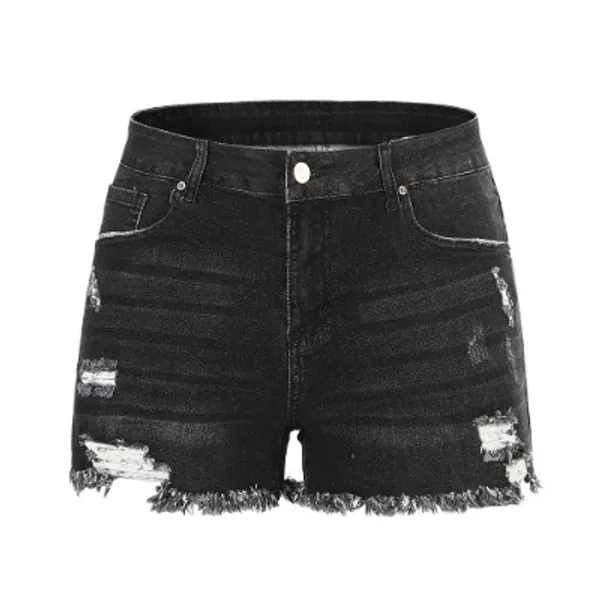 THUNDER STAR Women Mid Rise Ripped Stretchy Jeans Shorts Frayed Raw Hem Casual Denim Shorts