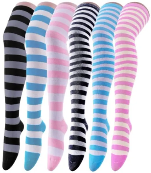 Womens Thigh High Striped Over the Knee Socks Long Knee High Socks for Women