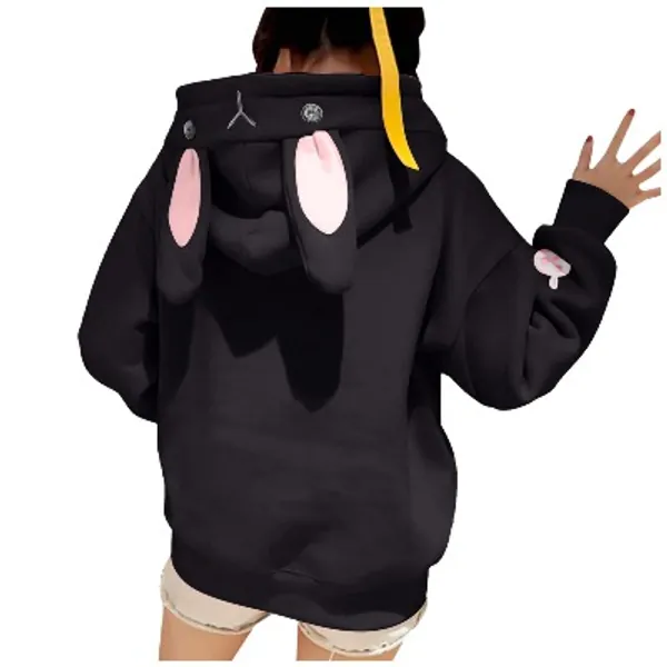 Women's Hoodie Cute Soft Rabbit Bunny Ears Pullover Solid Color Emo Long Sleeve Sweatshirt