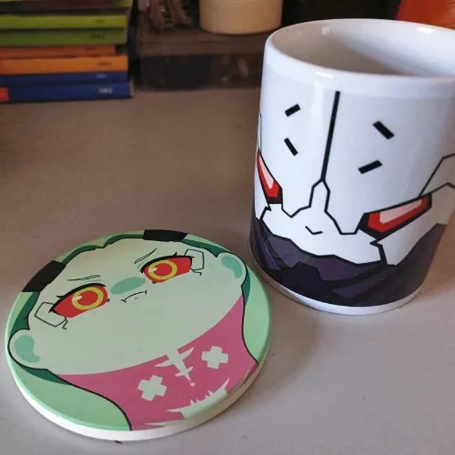 The Adam Smasher Mug and Rebecca Coaster